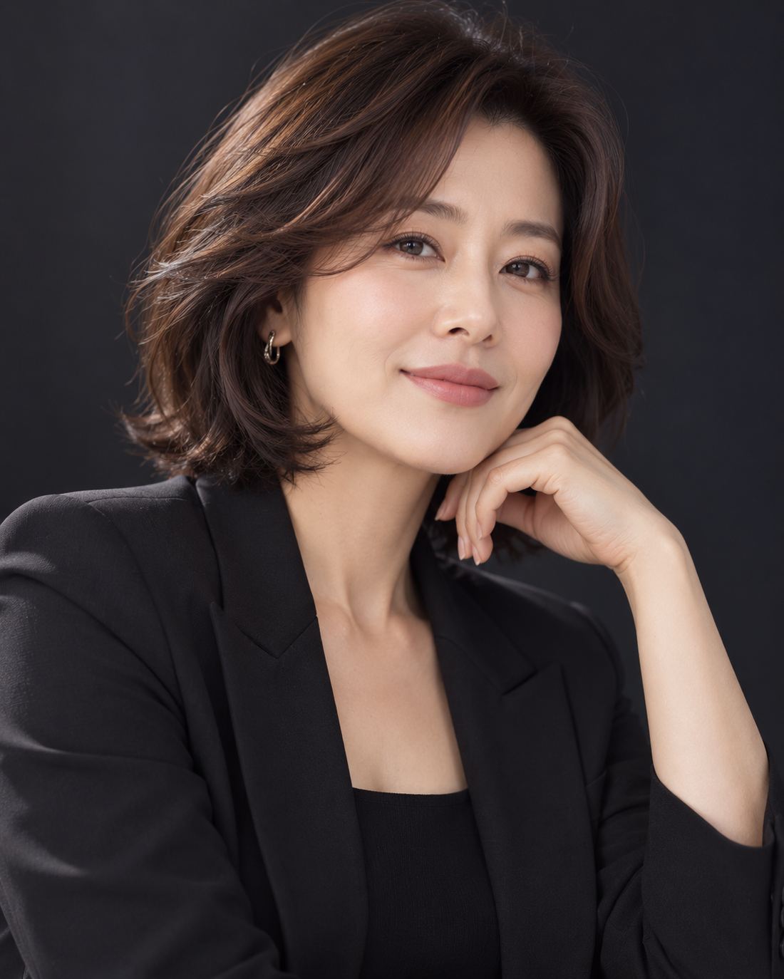 레이어드 단발을 한 40대 여성