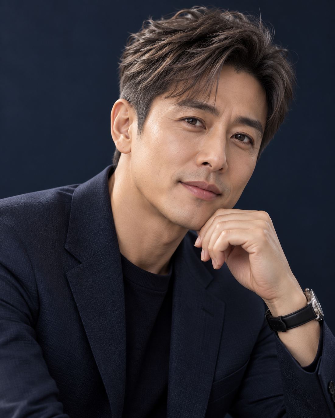 정수리 볼륨을 살린 40대 남성 헤어스타일