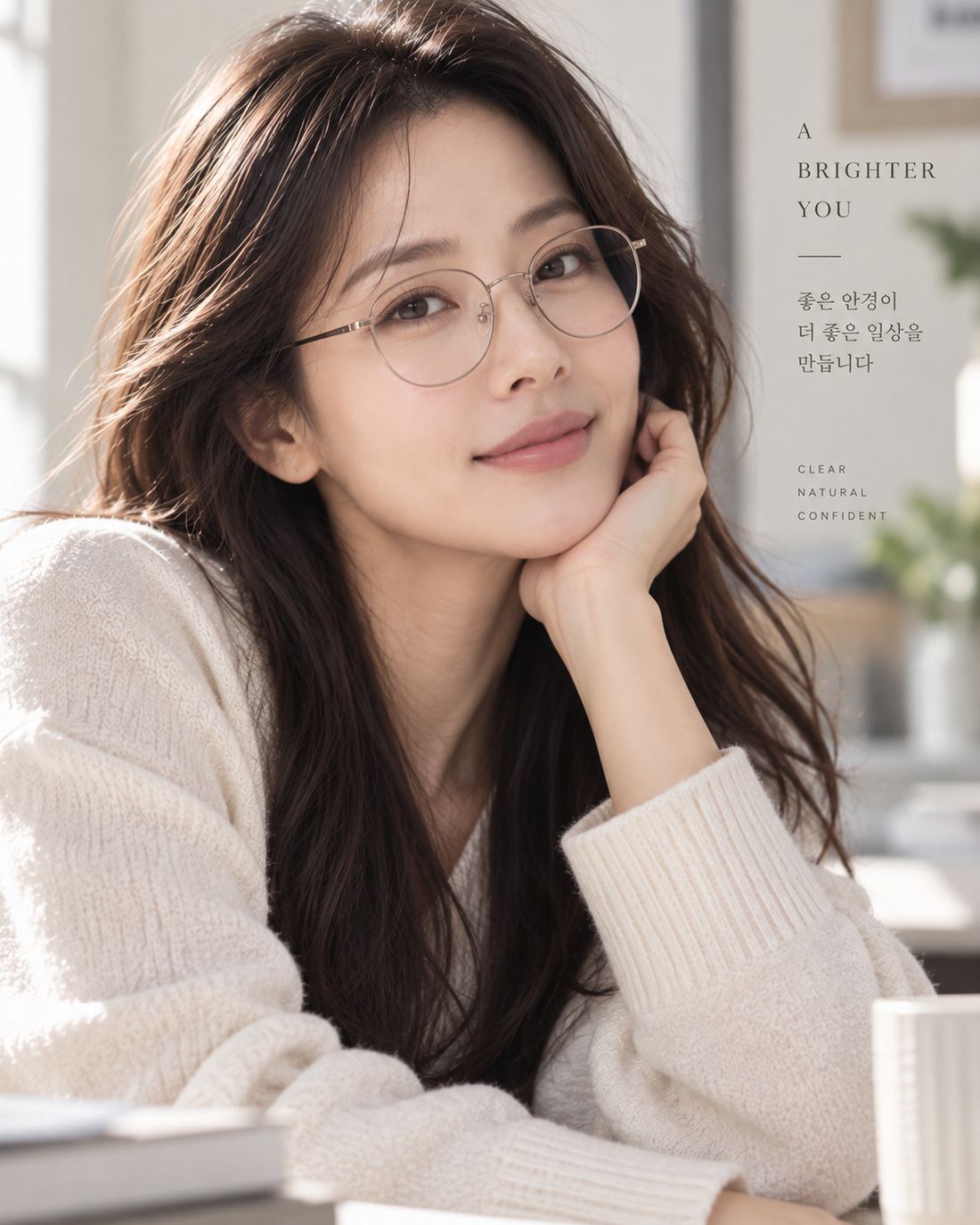 라운드 와이어 안경을 쓴 여성