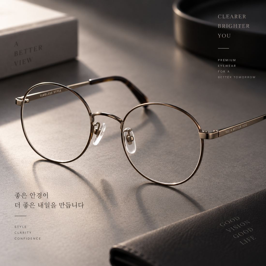 라운드 메탈 안경테 클로즈업