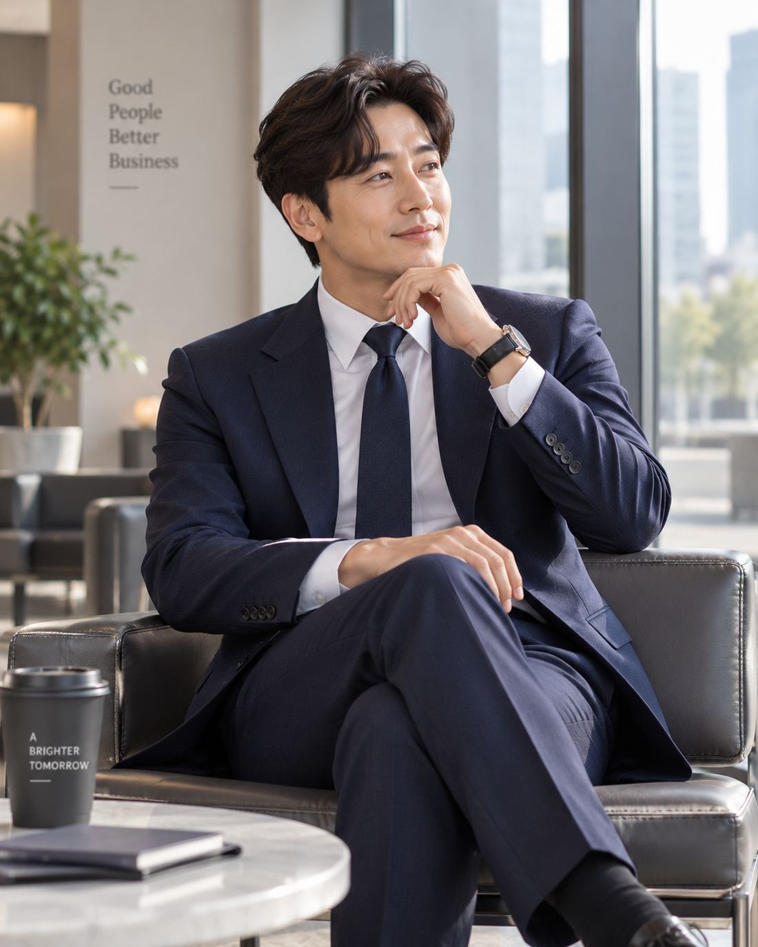 네이비 정장을 입은 남성의 면접 복장