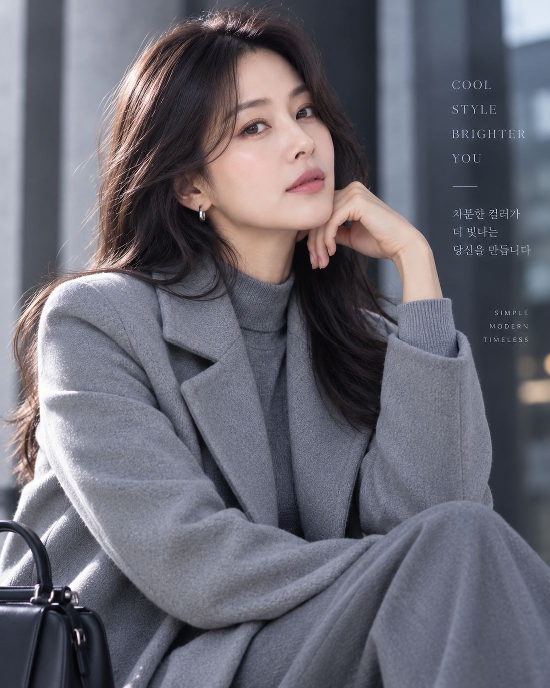 그레이 코트를 입은 쿨톤 스타일링