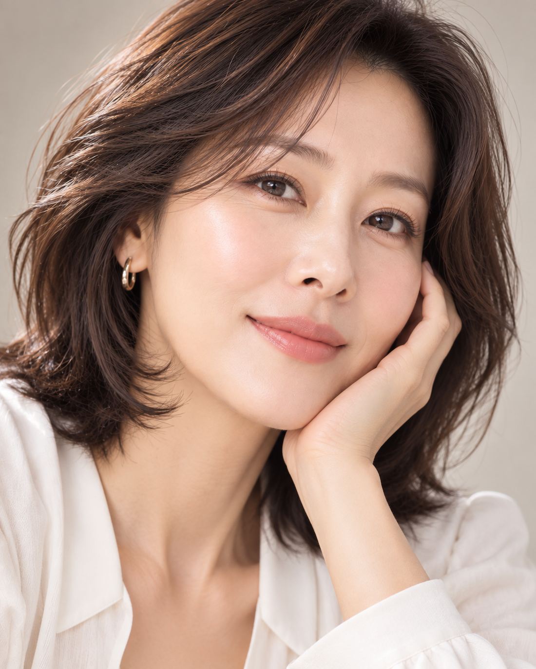 생기 있는 톤의 메이크업을 한 여성